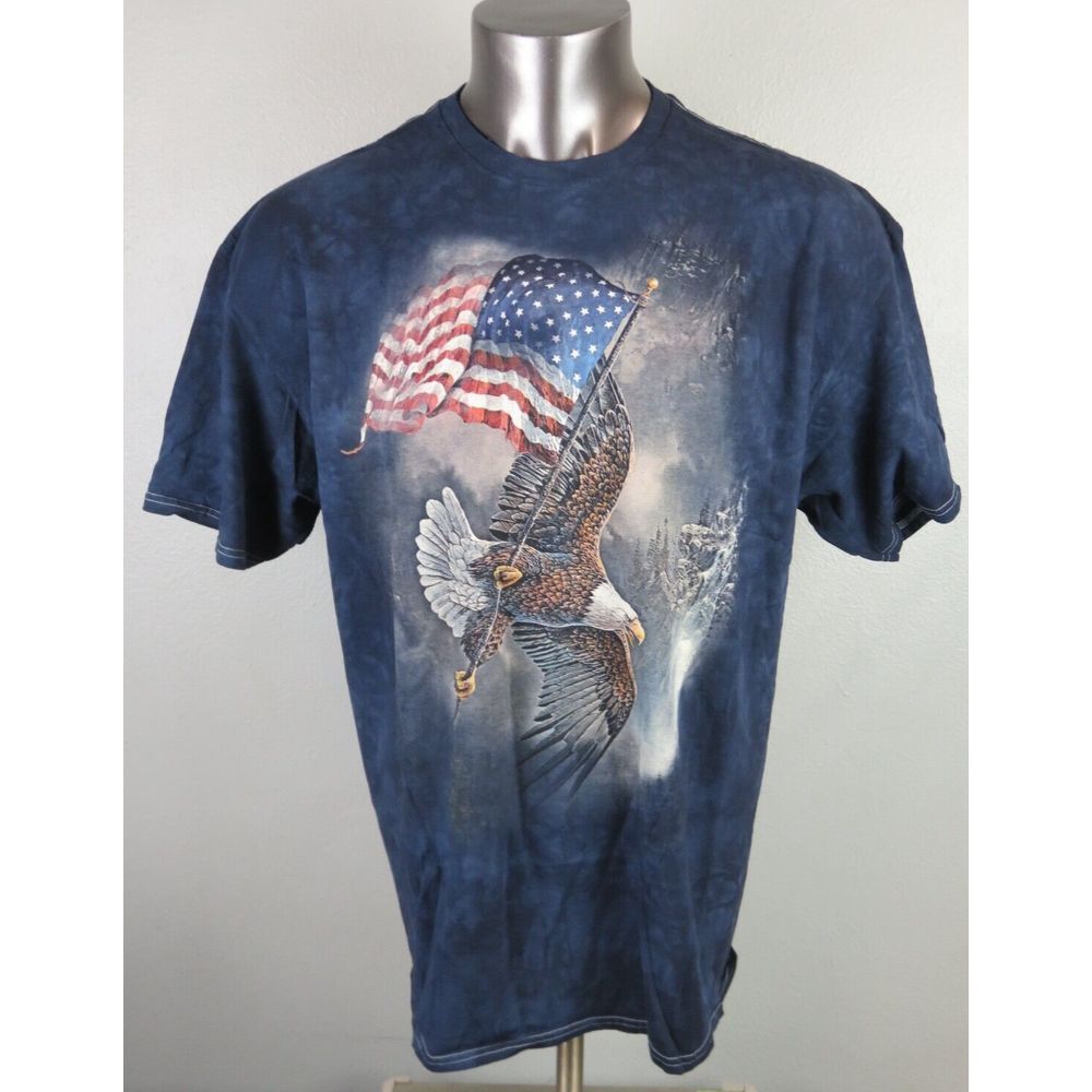Mens The Mountain T Shirt Size‎ 2XL American Flag Bald Eagle Blue Short Sleeve